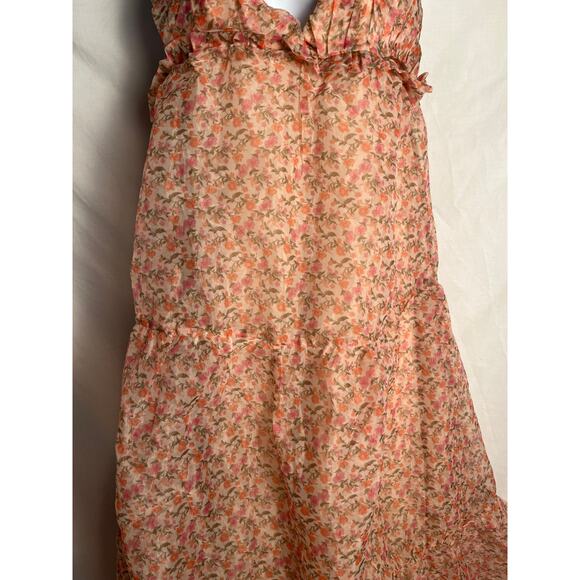 BB Woman Floral Tiered Midi Dress Peach Blush Spaghetti Strap Size MED Boho - Picture 4 of 7
